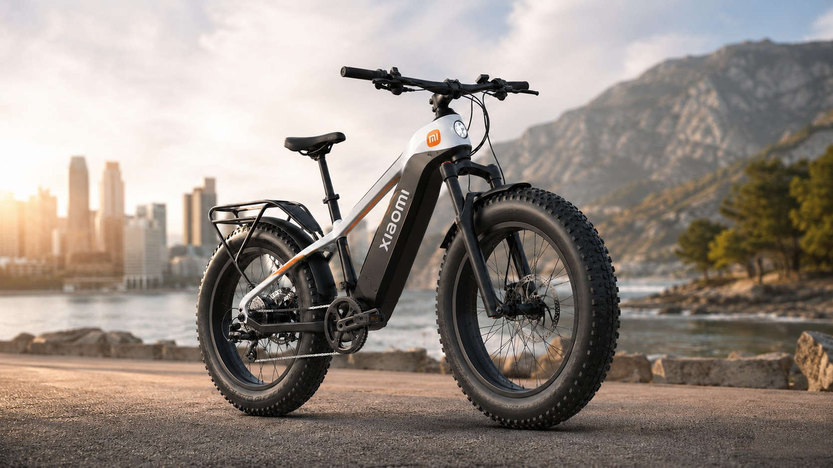 Xiaomi Fatbike-E-Bike vor Küstenkulisse