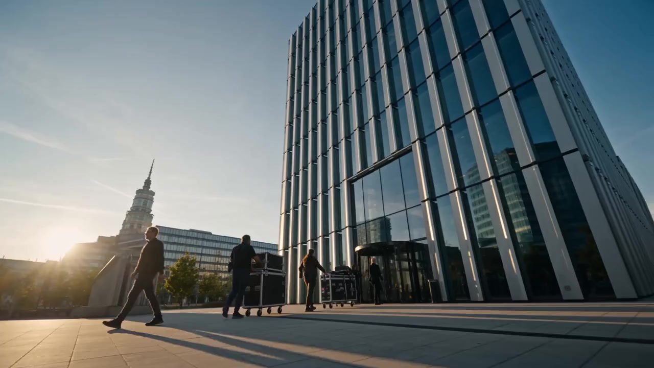 Moderner Büroturm im Gegenlicht